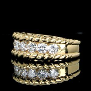 18347 Vintage Fred of Paris 18K Yellow Gold 1.00ct Diamond Rope Band Ring 5.5